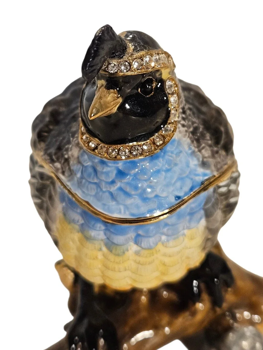 Bejeweled Quail Bird Perched On A Log Trinket Box